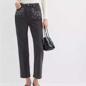 LOFT Black Straight Leg Jeans with Embellishments
